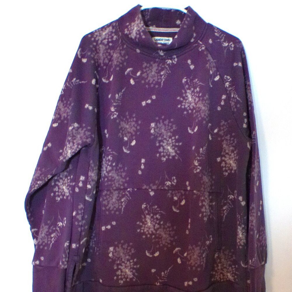 Lands’ End Serious Sweats Women’s XL Purple Floral Pullover Sweatshirt #1471